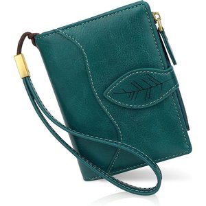 Girls Compact Bifold Leather Wallet with Wristlet RFID Blocking Womens Wallet